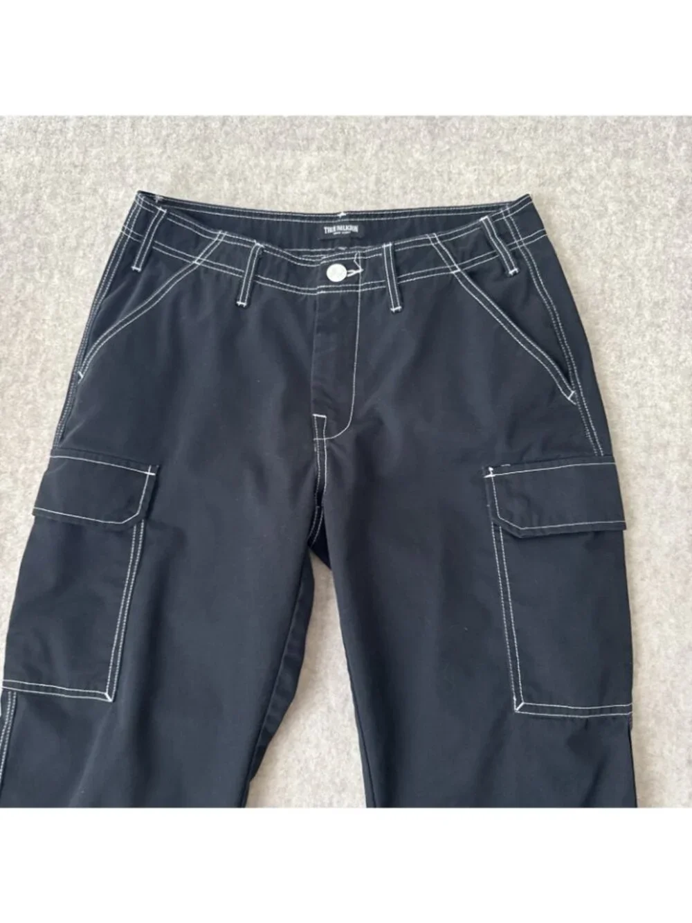 True Religion Bobby Baggy Cargo Pants Black Back Flap Pockets Mens 32x30